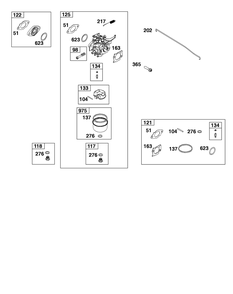Carburetor Group Diagram and Parts List for 121S02-0037-F1 100000 - 19Z999 Briggs and Stratton Engine